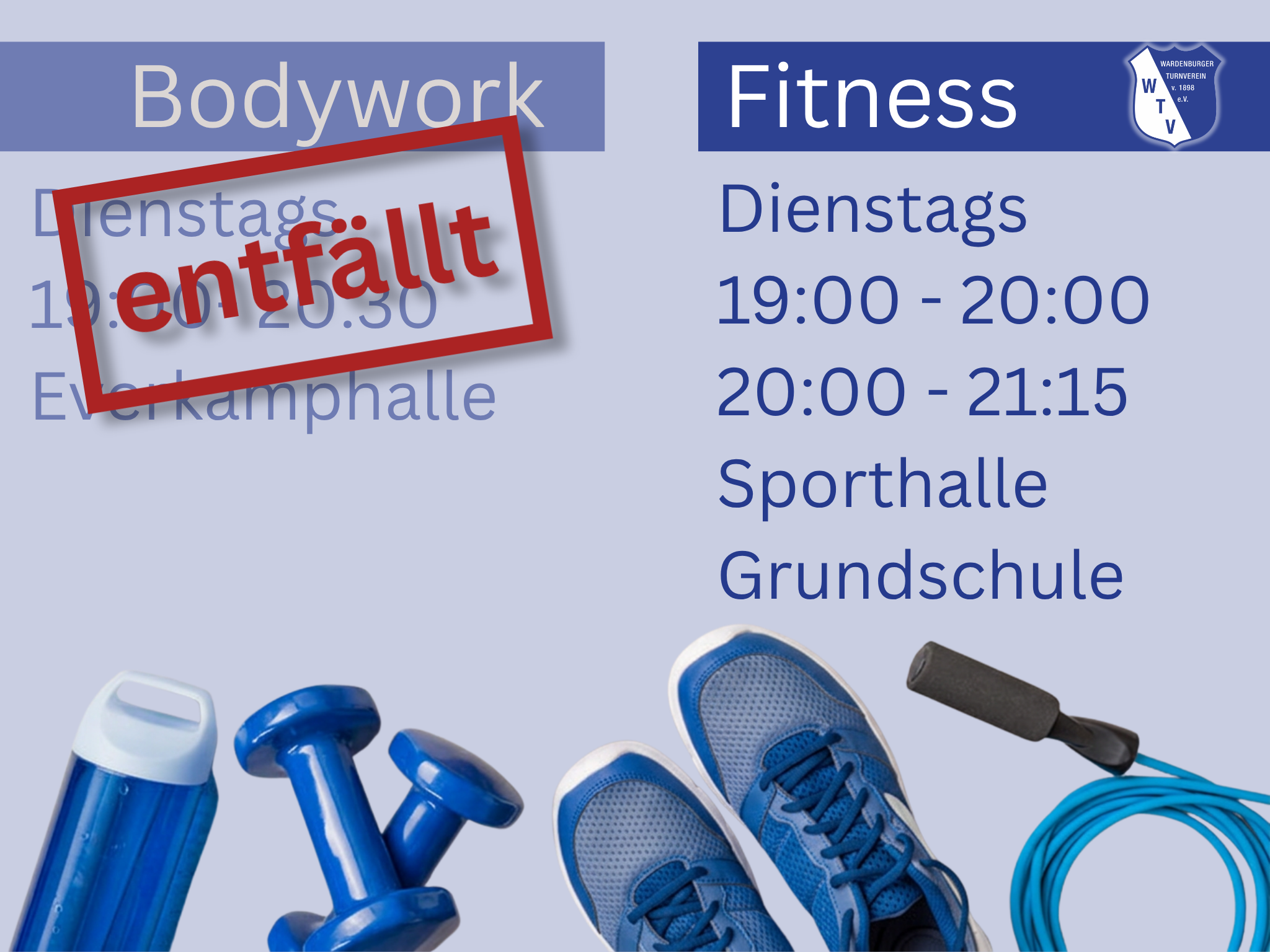 „Bodywork“ am Dienstag enfällt